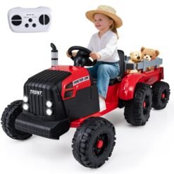 24V Ride On Tractor with Detachable Trailer for Kids-Red