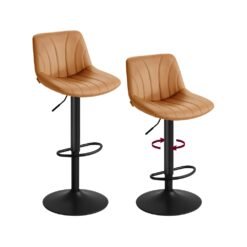 Adjustable Bar Stools Set of 2 with Backs Caramel Brown