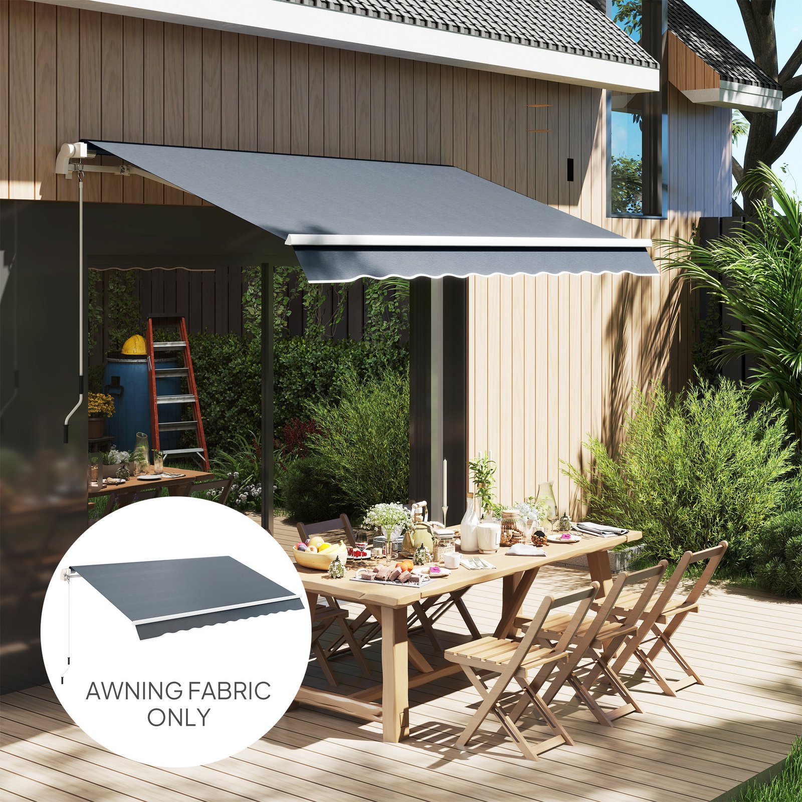 Outsunny Awning Replacement Canopy, Water Resistant UPF 50+ Sun Shade Cover for 3 x 2.5 m Garden Awning (Fabric Only), Grey