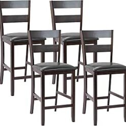 Set of 4 63.5 cm Counter Height Upholstered Bar Stools with Soft Padded Seat