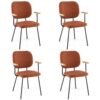 Set of 4 Linen Fabric Upholstered Dining Chairs with Curved Backrest