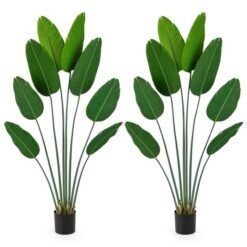 Artificial Banana Leaf Tree with 8 Fabric Banana Leaves and Stable Cement-filled Pot Set of 2