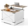 Farmhouse Lift Top Coffee Table 80CM Square Center Table with Hidden Storage Compartment-Brown