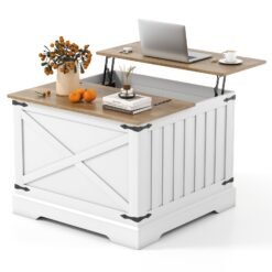 Farmhouse Lift Top Coffee Table 80CM Square Center Table with Hidden Storage Compartment-Brown