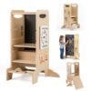 Toddler Step Stool Wooden Kids Standing Tower with Safety Rails