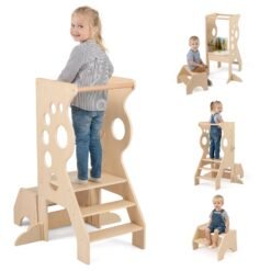 2 in 1 Wooden Standing Tower with Removable Safety Bars