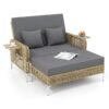 2-Piece Patio Daybed Set with Storage Ottoman-Grey
