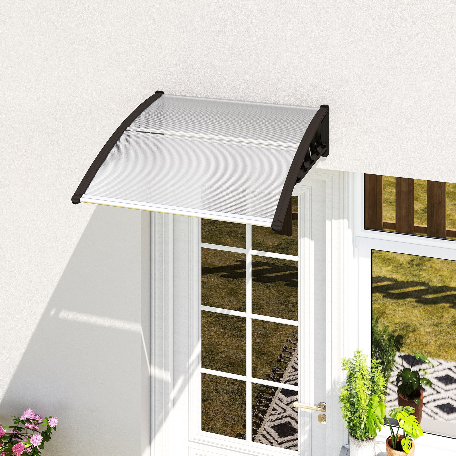 Outsunny Front Door Canopy, Outdoor Awning, Rain Shelter for Window, Porch and Front/Back Door, 103 x 96.5 cm, Clear