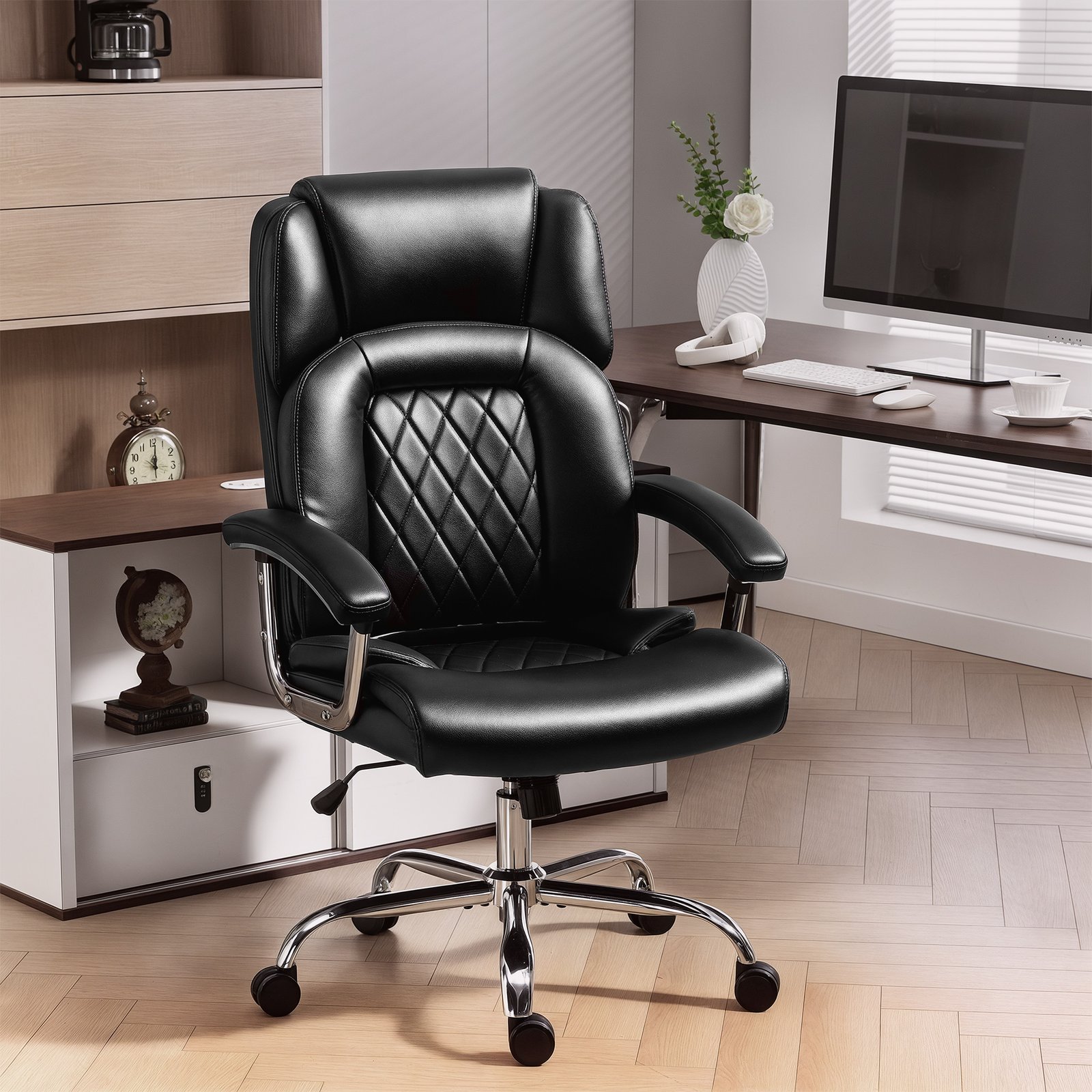 HOMCOM Big and Tall Office Chair 180kg with Spring Cushion, PU Leather - Black