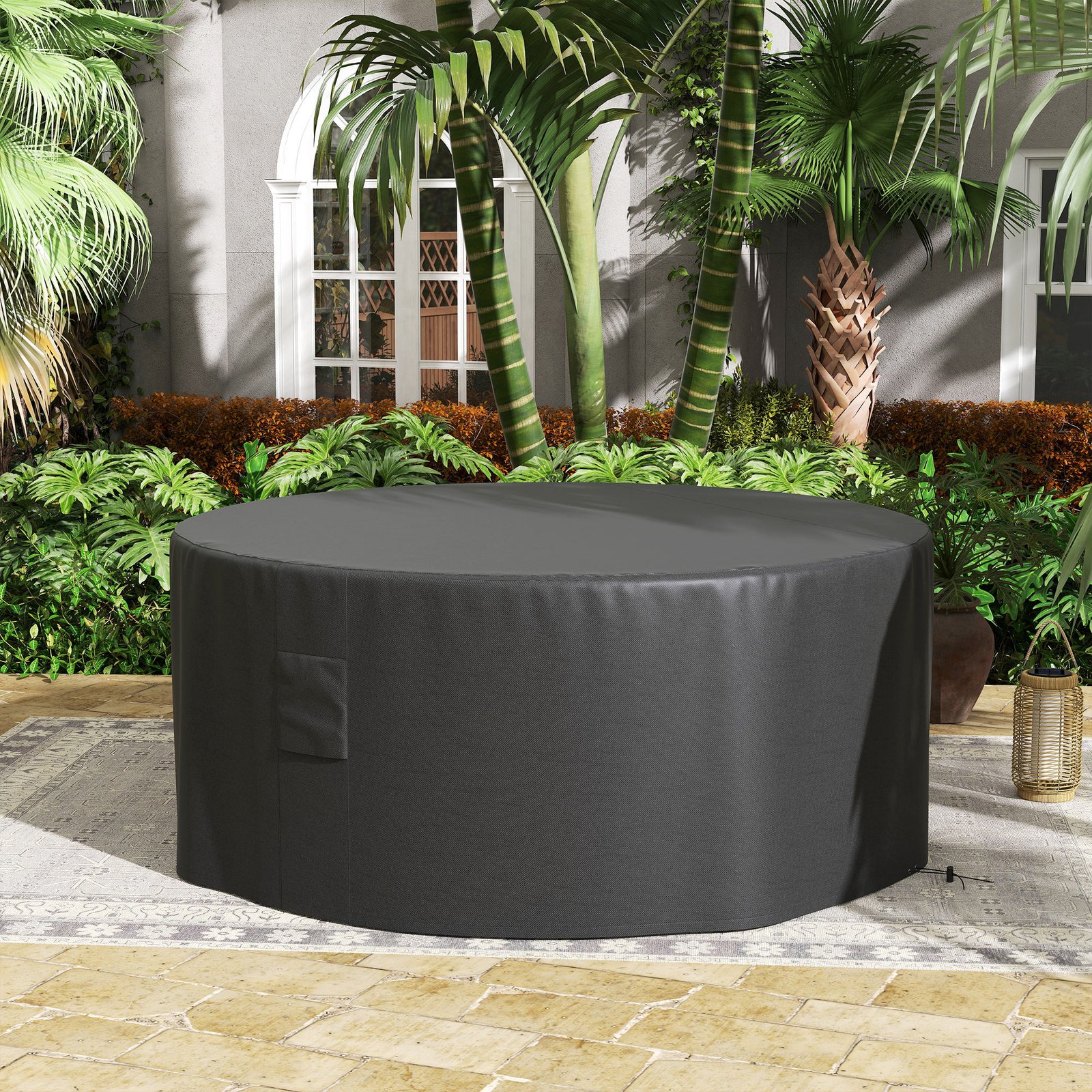 Outsunny Garden Patio Large Furniture Set Round Cover 600D Oxford Waterproof, ?193 x 80H cm, Black