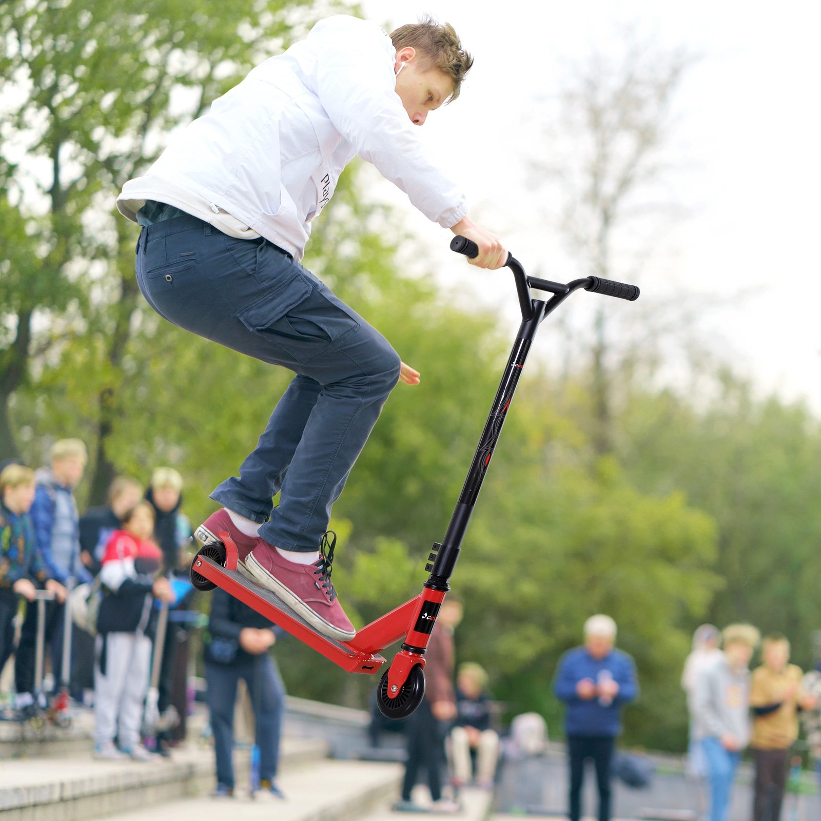HOMCOM Street Stunt Scooter Intermediate and Beginner Freestyle Tricks Scooters For 14+ Teens Adult w/ Rear ?10cm Wheel & Brake - Red