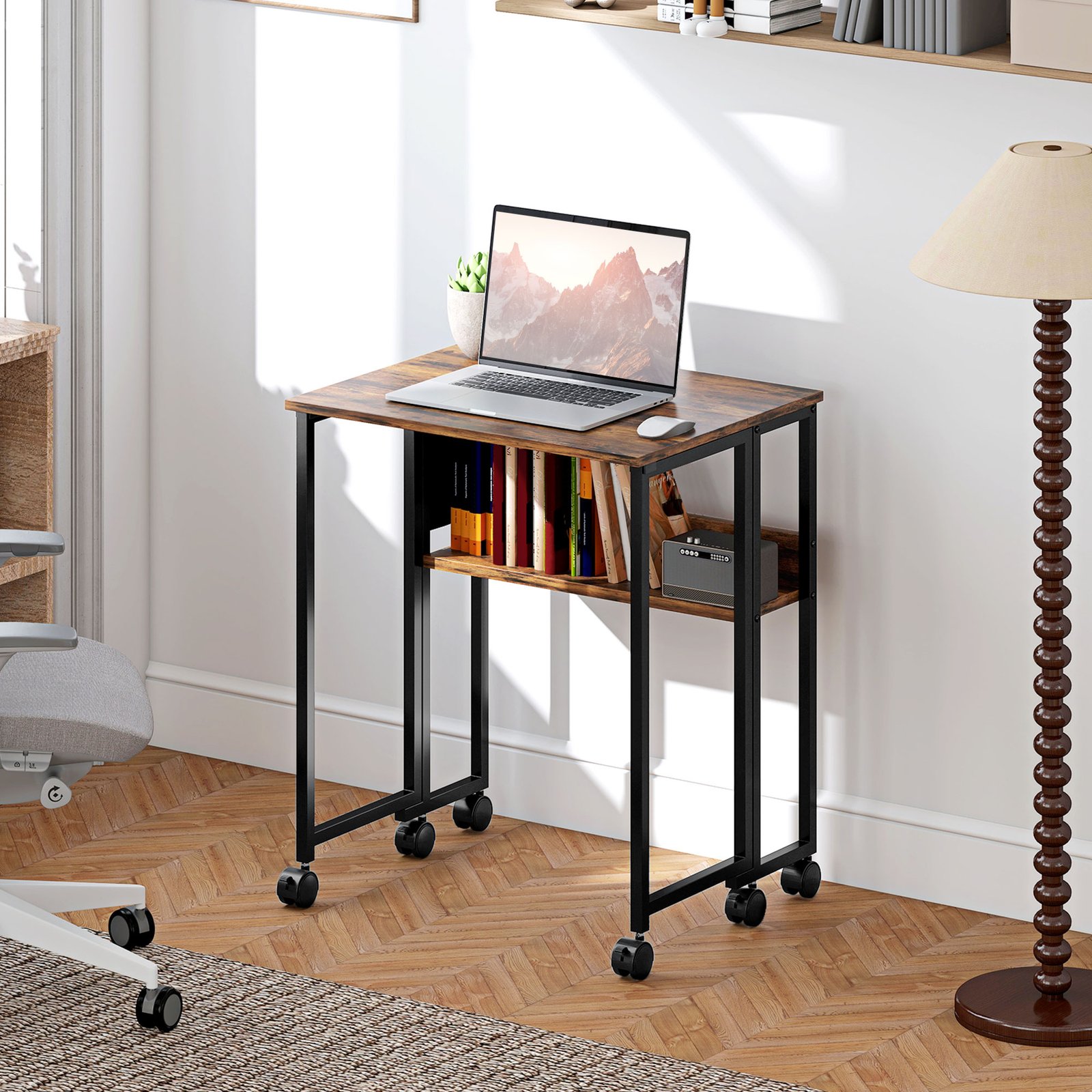 HOMCOM 63 cm Drop Leaf Writing Work Desk - Rustic Brown