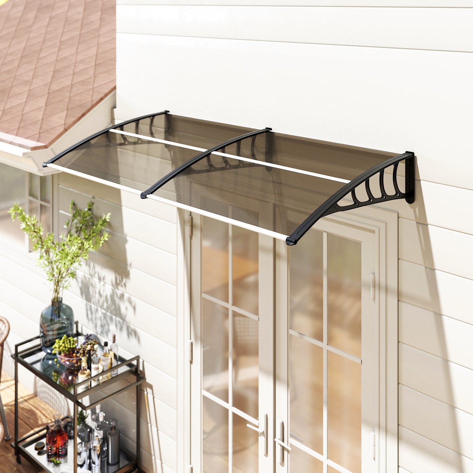 Outsunny Front Door Canopy, Outdoor Awning, Rain Shelter, 200 x 96cm, Brown