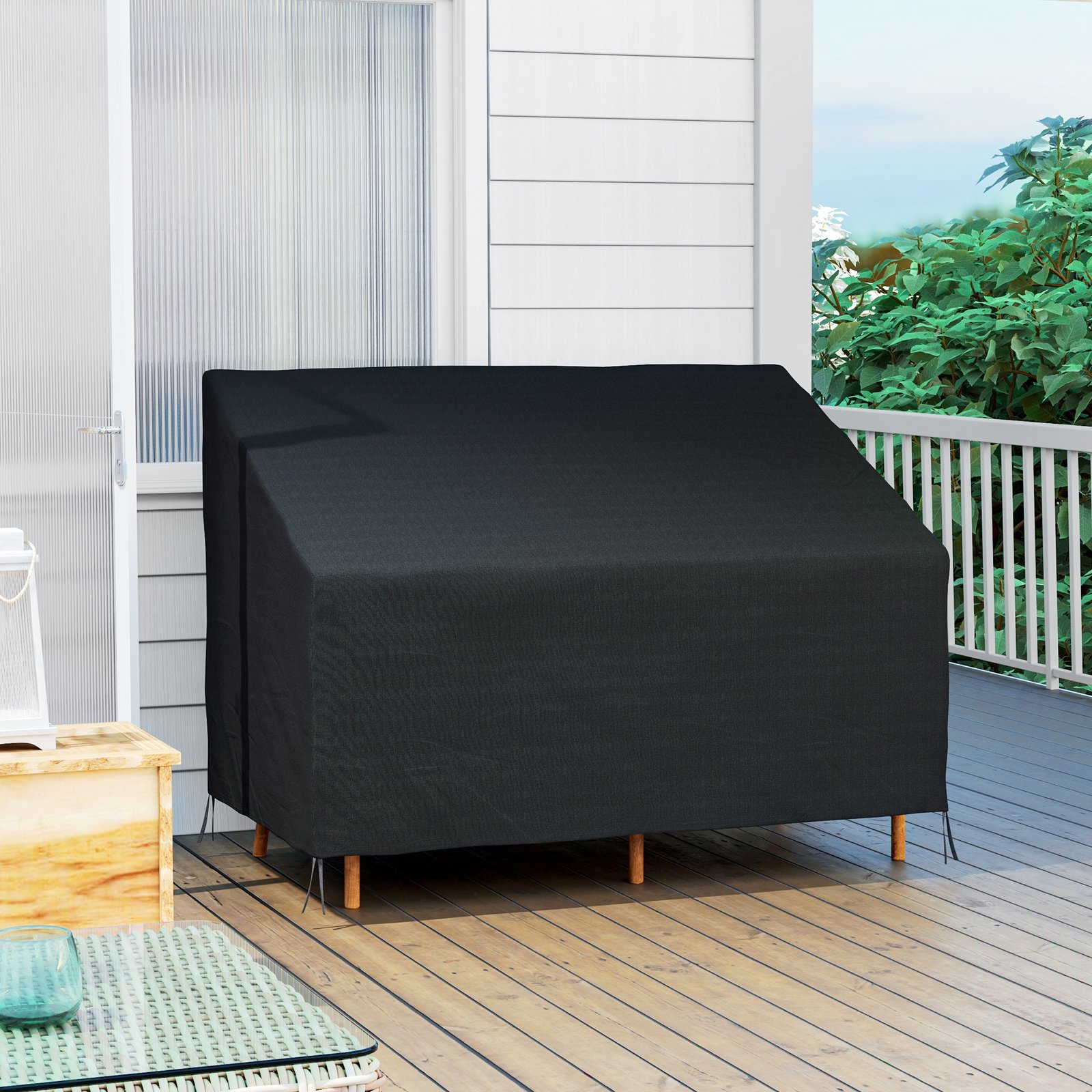 Outsunny 600D Oxford Cloth Furniture Cover, 2 Seater Sofa Protector for Garden Patio, Outdoor, Waterproof, Black, 140L x 84W x 56/94H cm