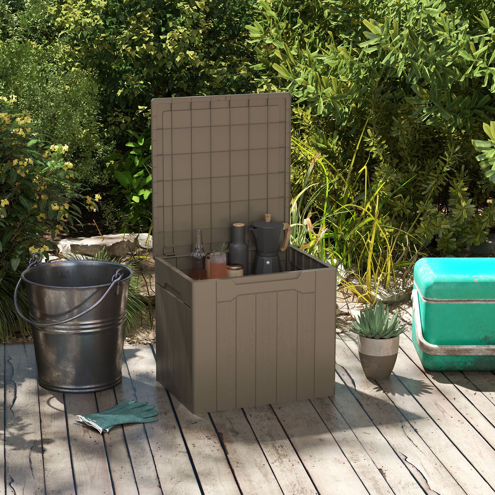 HOMCOM 107 L Plastic Storage Chest with Lid - Dark Brown