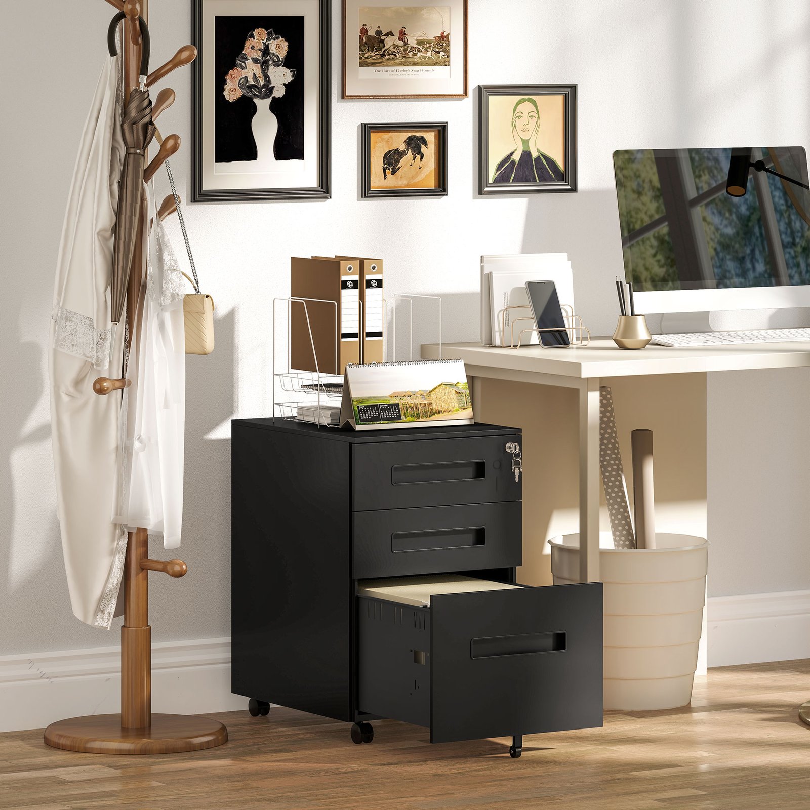 Vinsetto Three-Drawer Steel Filing Cabinet - Black