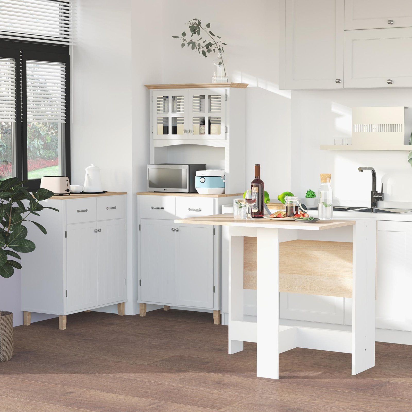 HOMCOM Folding Dining Table, Drop Leaf Table for Small Space, Kitchen, Space-Saving, Oak & White