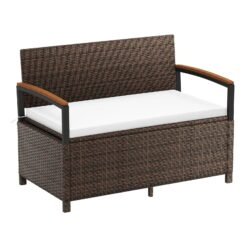 Outdoor Storage Bench with Cushion and Acacia Wood Armrests