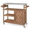 Wooden Grill Cart with Storage Outdoor Kitchen Island with Stainless Steel Top-Natural