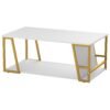 2-Tier Coffee Table with Storage Shelf and Open Compartment-White & Golden