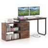 140 cm Reversible L Shaped Desk with 3 Drawers Home Office Desk-Brown