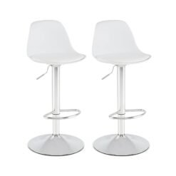 60-82 cm Seat Height Bar Stools Set of 2 with Backrests-White