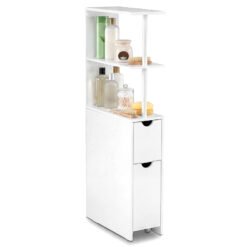Slim Bathroom Storage Cabinet Small Corner Floor Cabinet with Open Shelves-White