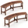Set of 2 Patio Curved Bench Solid Wood Fire Pit Bench for 2-3 People Outdoor Backless Loveseat-Brown