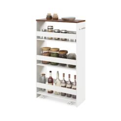 4-Tier Slim Storage Cart with Open Shelves for Kitchen-Rustic Brown