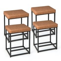Bar Stools Set of 4 with PVC Leather Cushion Brown