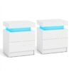 Set of 2 Faux Marble Modern Nightstand with Drawers and LED Light White