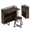 Folding Computer Desk with Stool and Storage Shelves with AC Outlets-Rustic Brown
