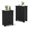 2 Pack Vintage 3-Tier Nightstand with Exquisite Metal Handles-Black