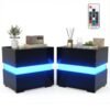 Set of 2 Bedside Table LED Nightstand with Drawers-Black