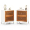 2 Pack Boho Nightstands with 2 Handwoven Rattan Decorated Drawers-White