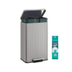 Waste Bin with Pedal, Soft-Close Lid and Removable Inner Bucket Metallic Silver