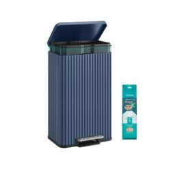 Steel Kitchen Bin with Pedal, Soft-Close Lid, and Removable Inner Bucket Midnight Blue