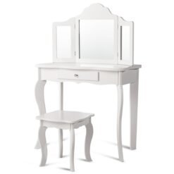 Kids Vanity Makeup Table Set Princess Makeup Dressing Table with Stool-White