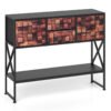 Console Table with 4 Fabric Drawers Shelf and Metal Frame-Coffee