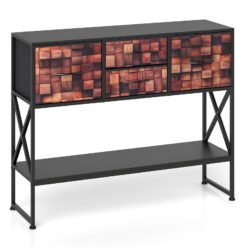 Console Table with 4 Fabric Drawers Shelf and Metal Frame-Coffee