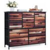 11-Drawer Dresser Tall Storage Chest with Metal Frame-Brown