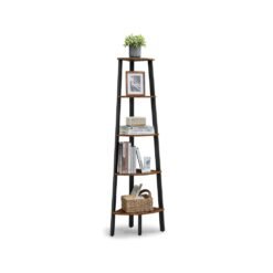Corner Bookcase 5 Tier Shelf Rustic Brown and Black