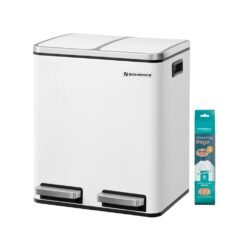 Kitchen Bin 2 x 15 L Double Bin Steel Cloud White