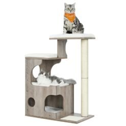 Modern Cat Tree 86 cm with Cat Cave 3 Perches Greige and White