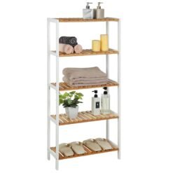 Bamboo Storage Shelf 5-Tier 26 x 60 x 130 cm White and Natural