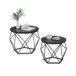 Round Coffee Table Set of 2 Black