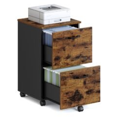 Cabinet with 2 Drawers Office Cabinet on Wheels Rustic Brown and Black