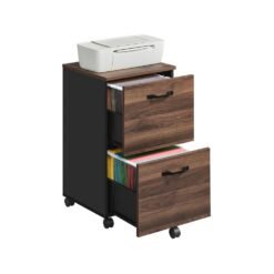 2-Drawer Filing Cabinet Mobile File Cabinet for Home Office Natural Walnut and Ink Black