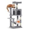 Cat Tree Tower 112 cm Multi-Level Plush Cat Condo with 4 Scratching Posts Light Grey