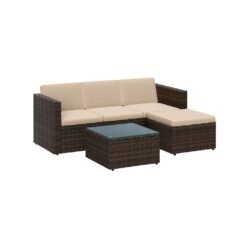Garden Furniture Set PE Outdoor Corner Sofa Couch Brown and Taupe